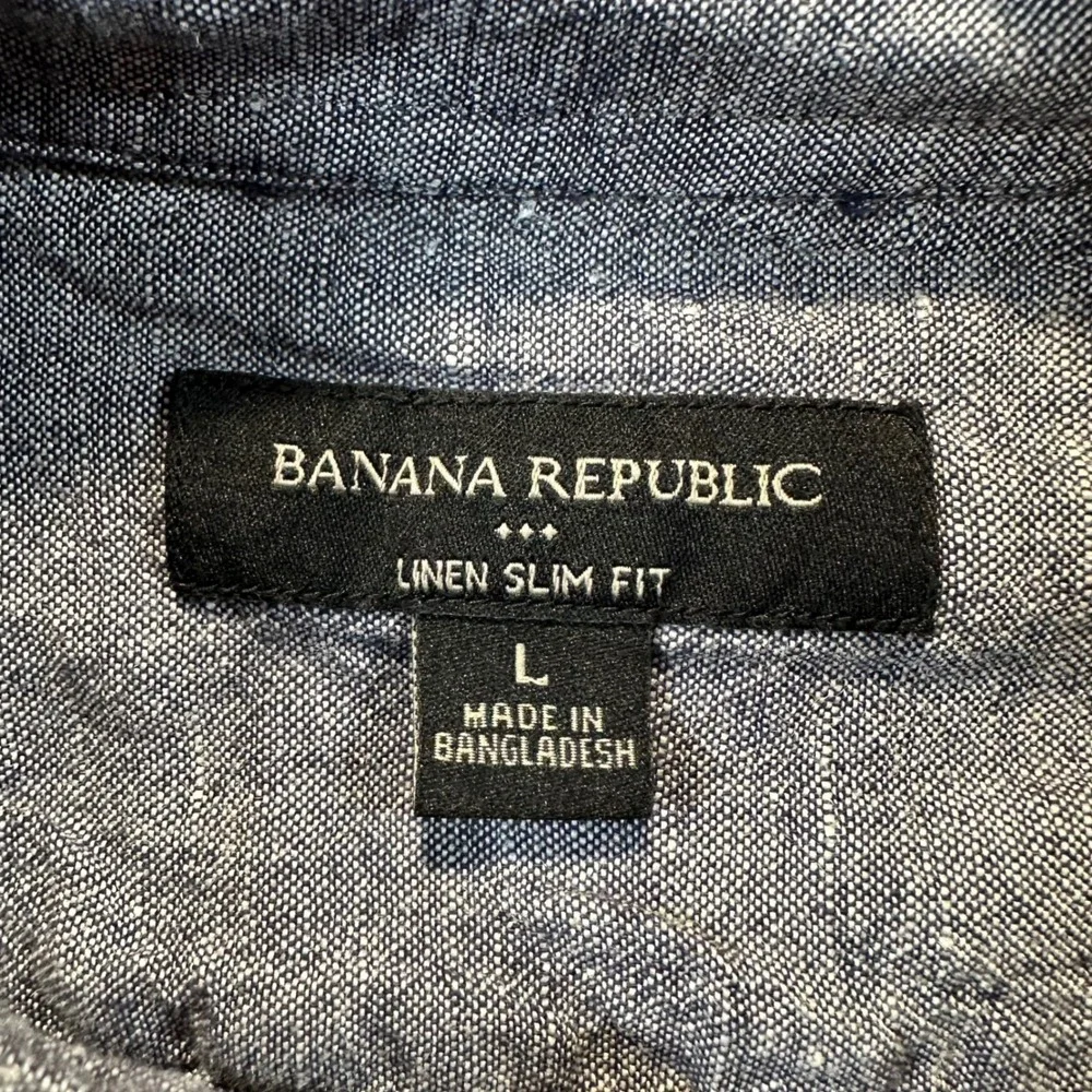 Banana Republic Button Down Mens Large Blue Linen Slim Fit Casual Chambray